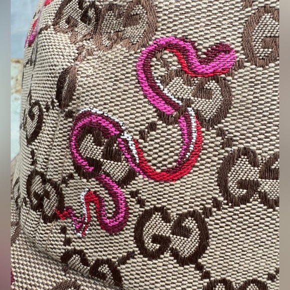 GUCCI GG Supreme Snake Embroidered Baseball Cap/ Hat M 57cm Pink Tan Brown - Picture 11 of 11